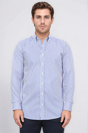 slim fit non-ıron çizgili mavi gömlek